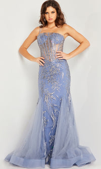 Jovani Sheer-Waist Long Glitter Prom Dress 26112