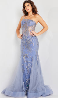 Jovani Sheer-Waist Long Glitter Prom Dress 26112