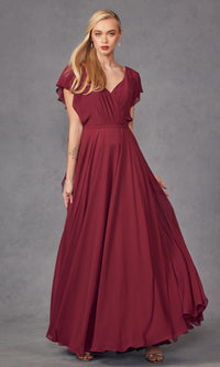 Flutter-Sleeve Long Formal Evening Gown 261