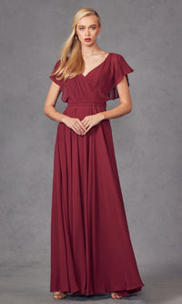 Flutter-Sleeve Long Formal Evening Gown 261