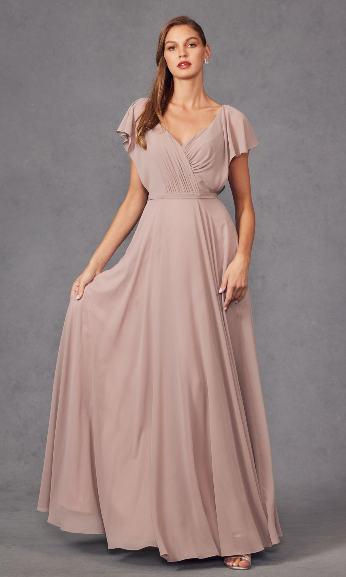 Flutter-Sleeve Long Formal Evening Gown 261