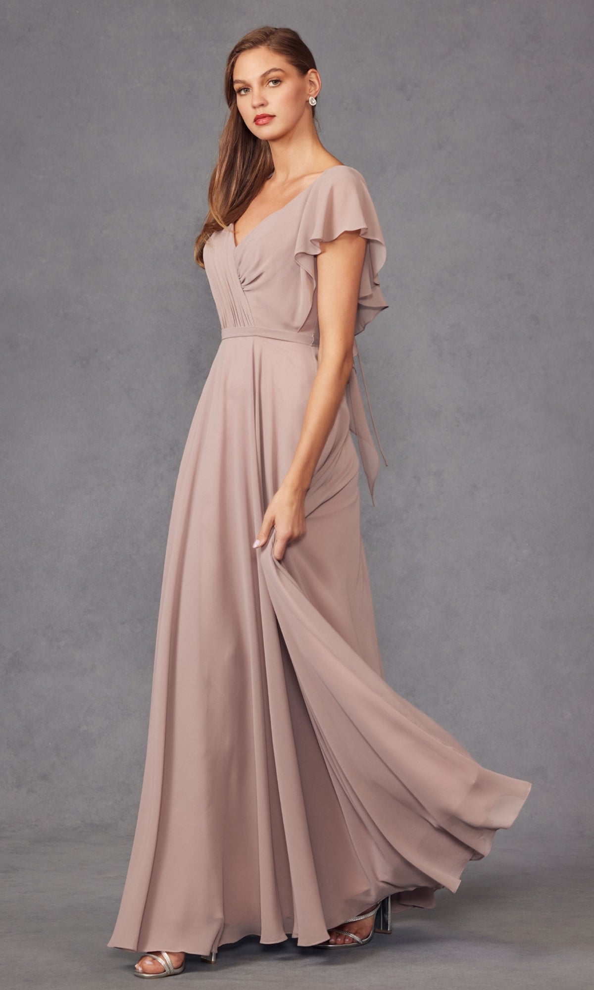 Flutter-Sleeve Long Formal Evening Gown 261