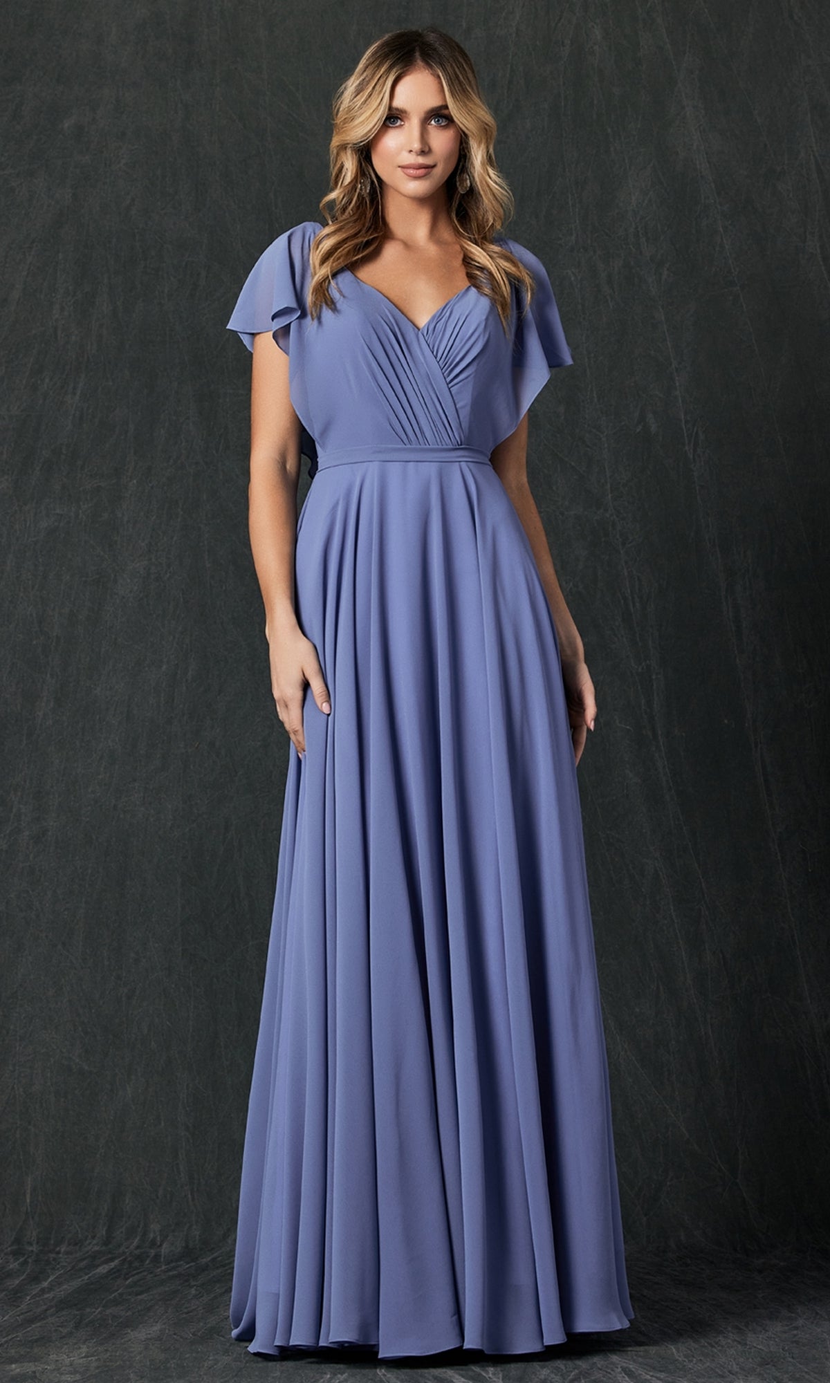 Flutter-Sleeve Long Formal Evening Gown 261