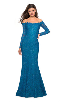 La Femme Long-Sleeve Lace Mermaid Formal Dress 26393