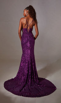 Lace-Up Long Sequin Prom Dress: Aerie Couture 263