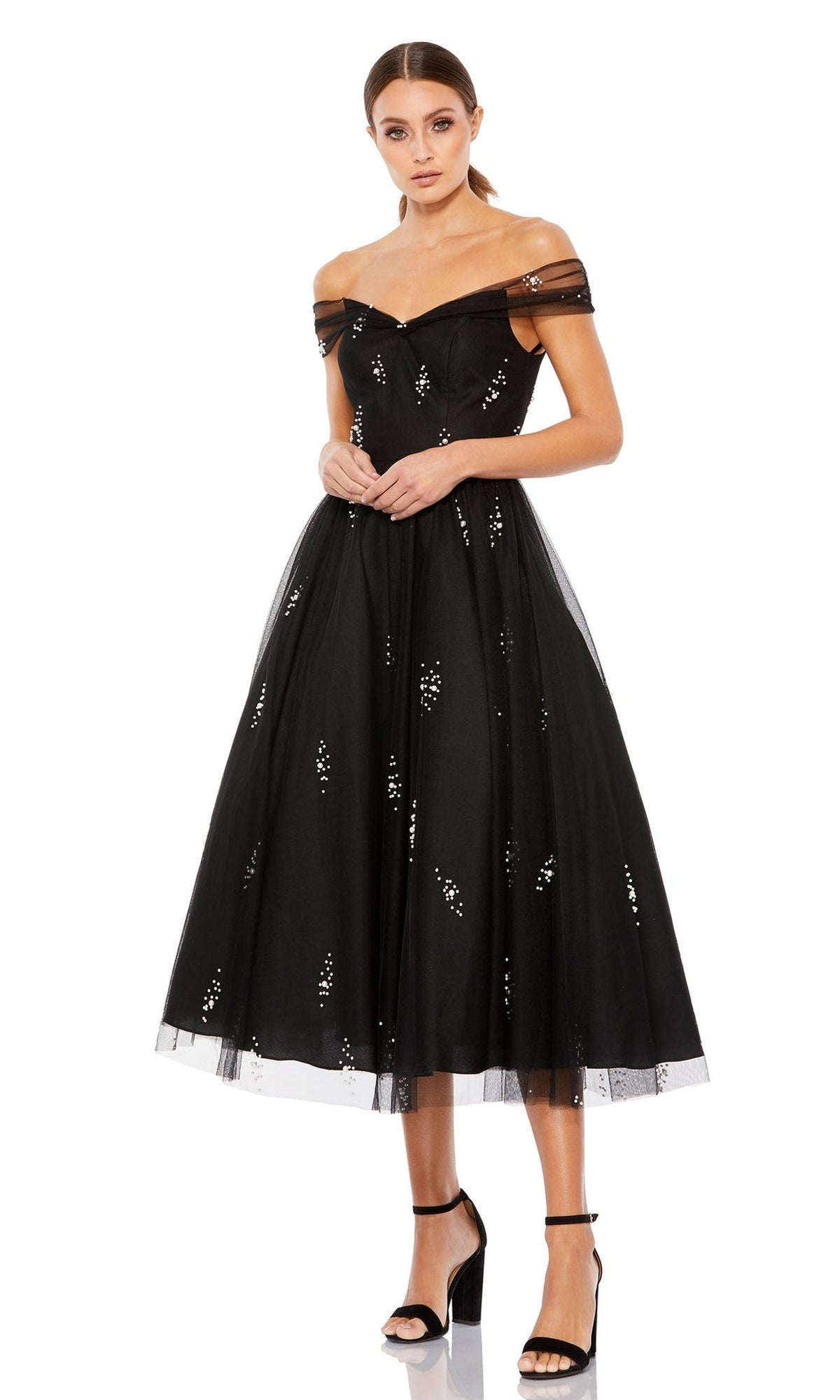 Black Midi Wedding-Guest Dress: Mac Duggal 26498