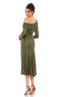 Mac Duggal Olive Green Sequin Midi Party Dress 26551