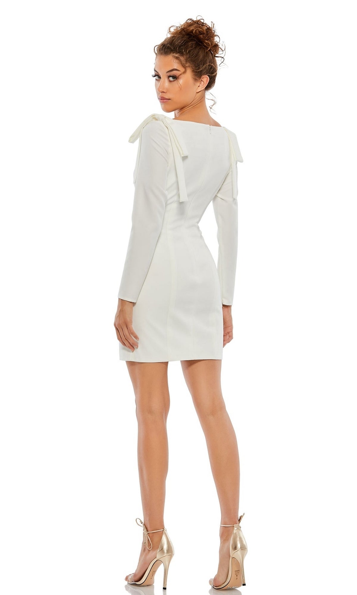 Long-Sleeve Short White Semi-Formal Dress 26643