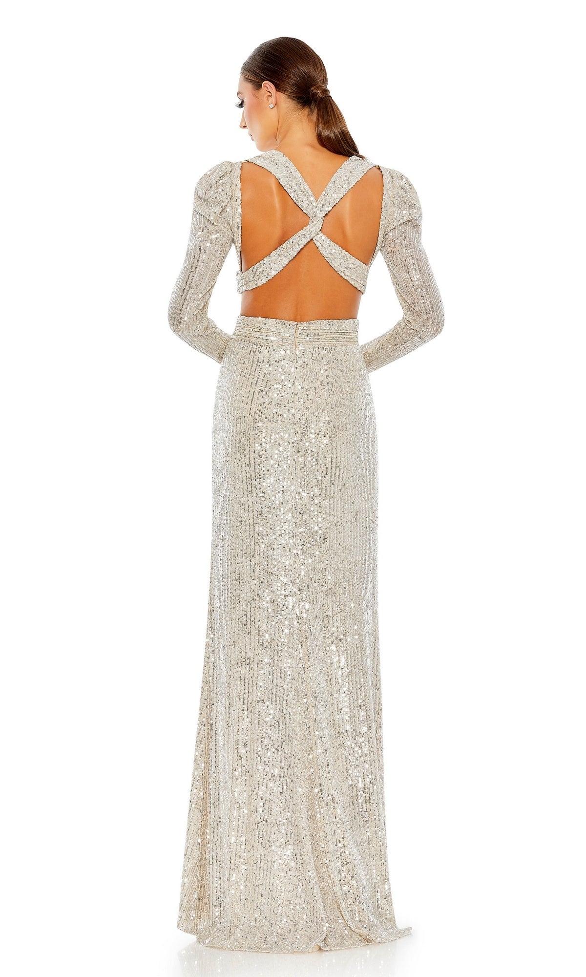 Long Nude Sequin Formal Dress with Cut Outs 26739