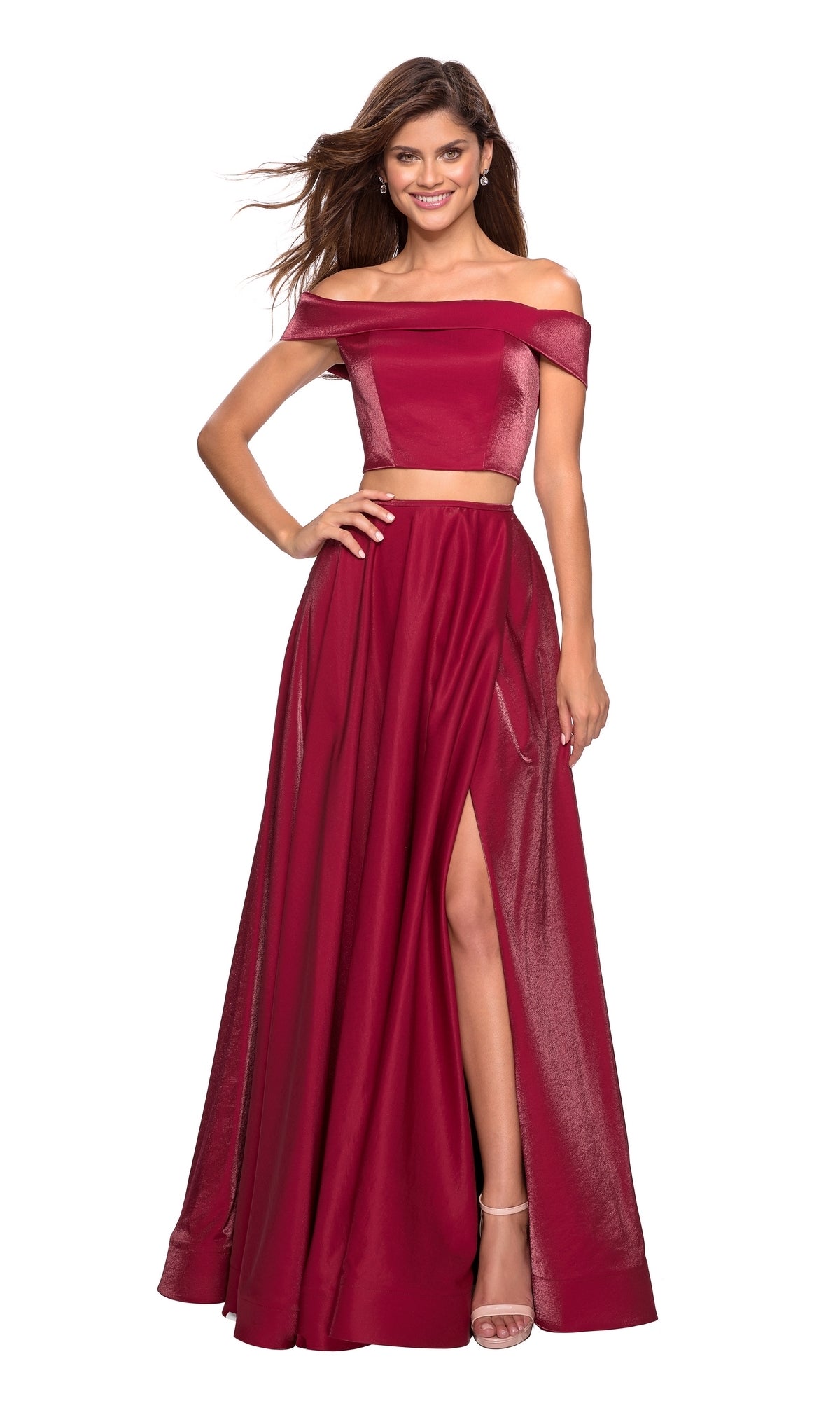 La Femme A-Line Two-Piece Satin Prom Dress 26919