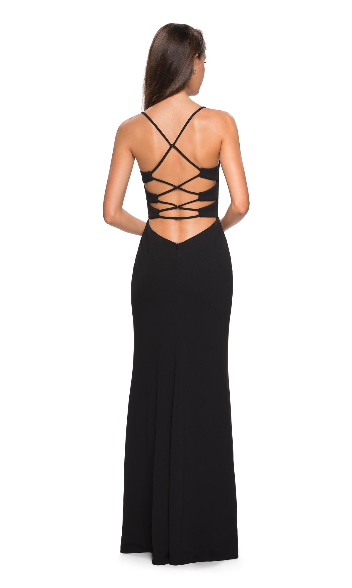 La Femme Strappy Open-Back Jersey Prom Dress 26940