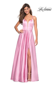 La Femme Deep V-Neck Long A-Line Prom Dress 26994