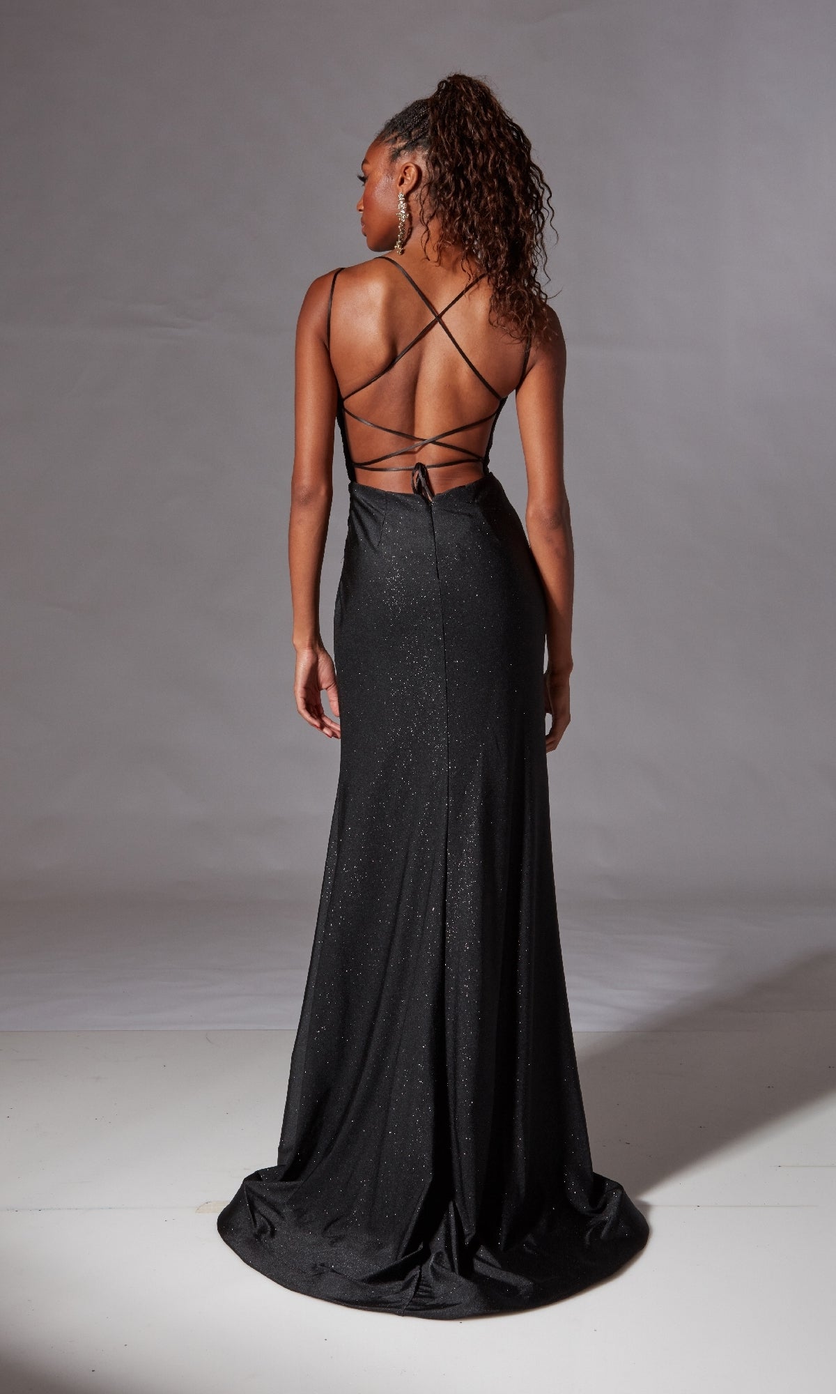 Lace-Up Long Glitter Prom Dress: Aerie Couture 271