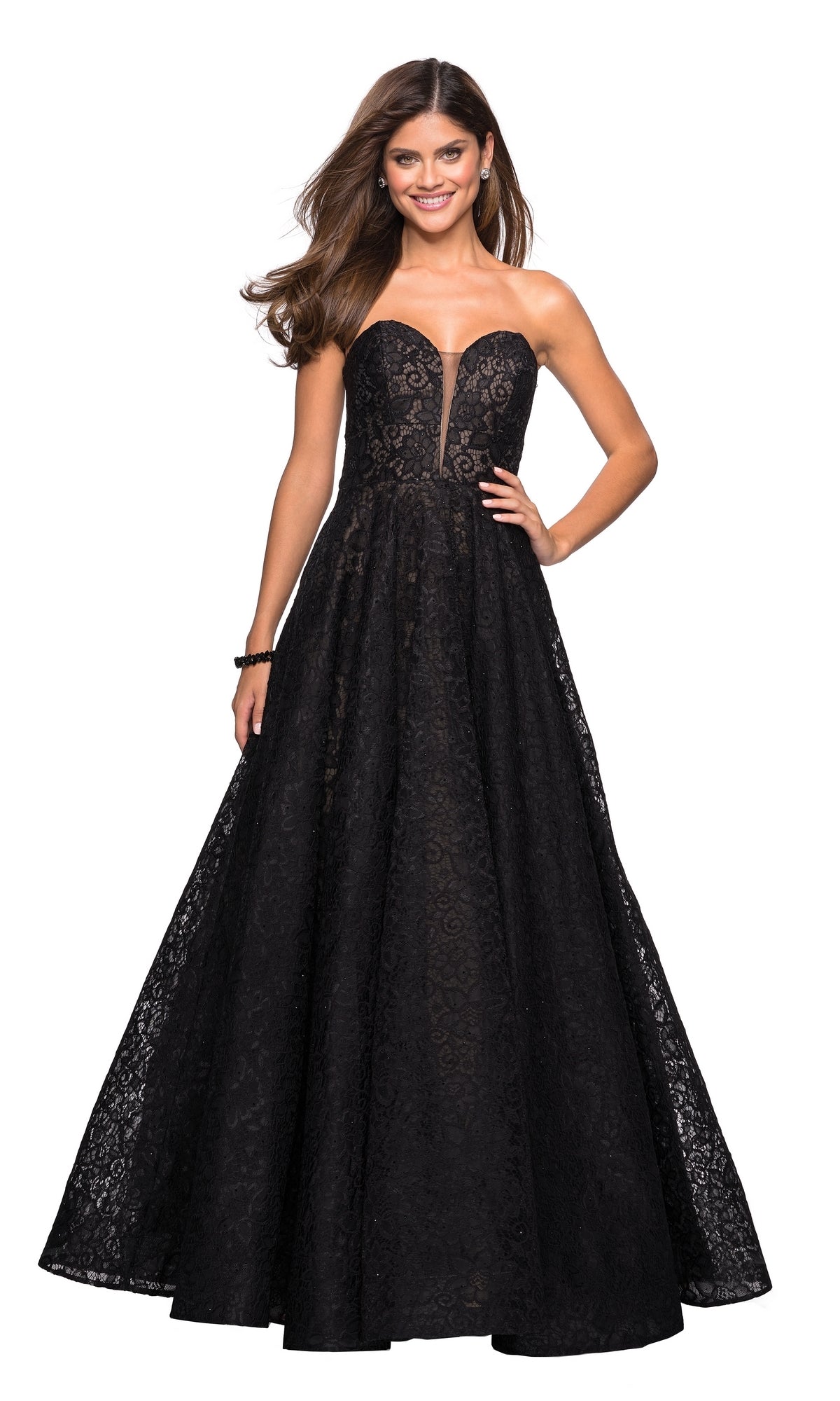 La Femme Strapless Lace Formal Prom Ball Gown 27284