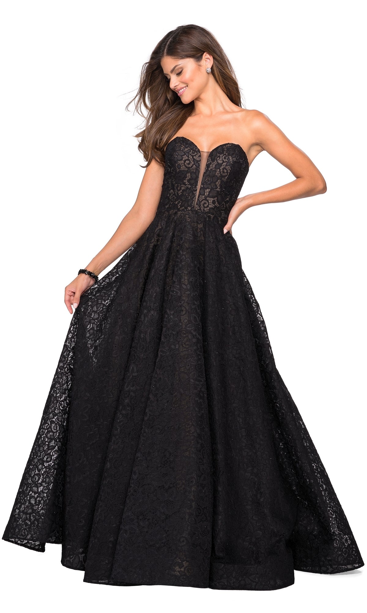 La Femme Strapless Lace Formal Prom Ball Gown 27284