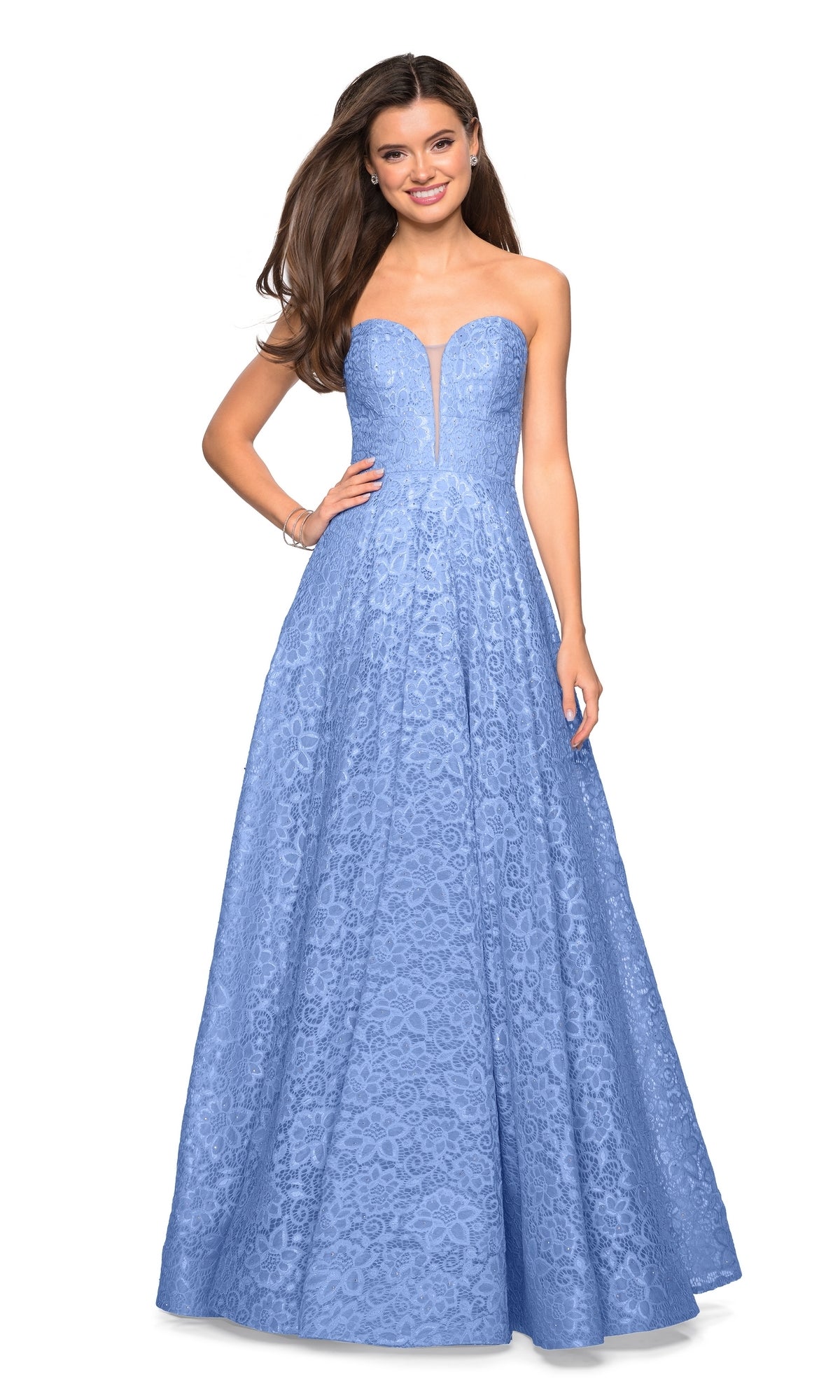 La Femme Strapless Lace Formal Prom Ball Gown 27284