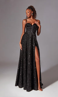 Long Black Glitter Prom Dress: Aerie Couture 273