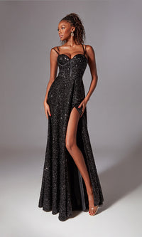 Long Black Glitter Prom Dress: Aerie Couture 273