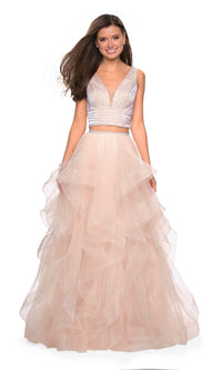 La Femme Two-Piece Tiered Tulle Prom Ball Gown 27445