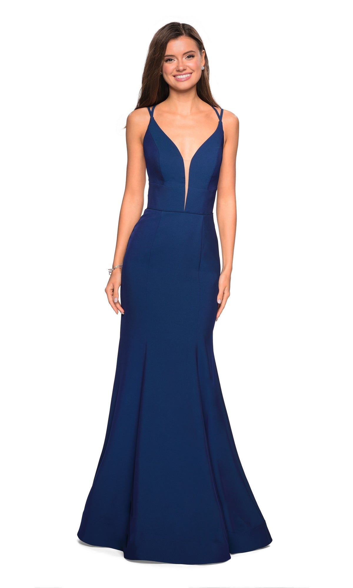 La Femme Open-Back V-Neck Jersey Prom Dress 27446