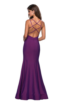 La Femme Open-Back V-Neck Jersey Prom Dress 27446