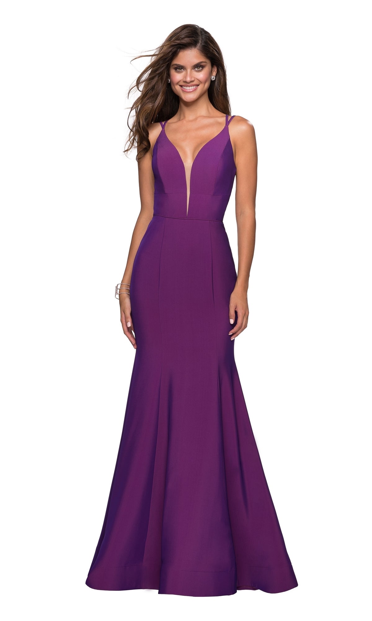 La Femme Open-Back V-Neck Jersey Prom Dress 27446