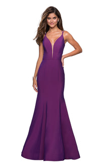 La Femme Open-Back V-Neck Jersey Prom Dress 27446