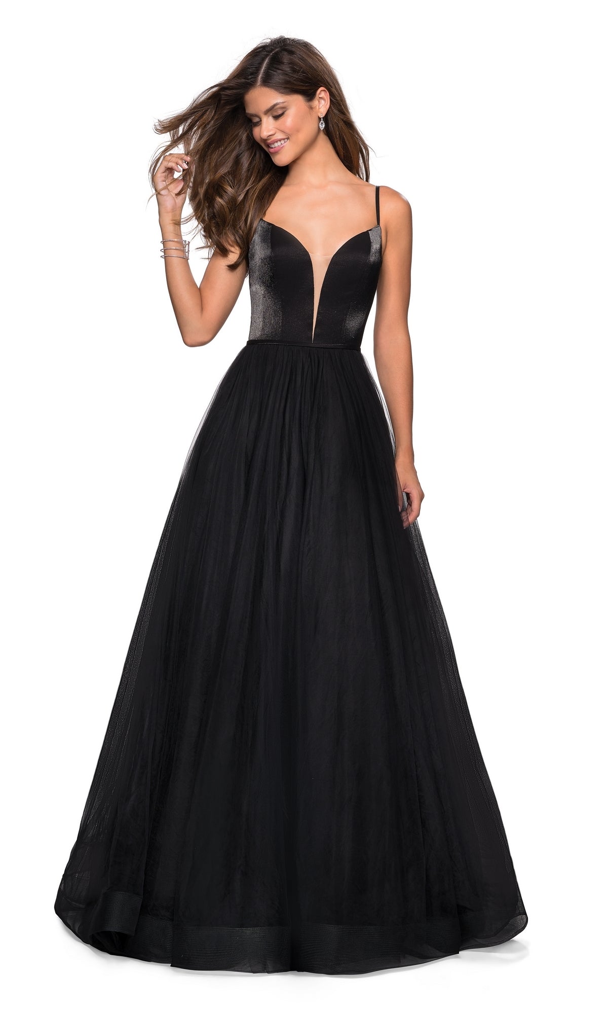 La Femme A-Line Open-Back V-Neck Prom Dress 27485