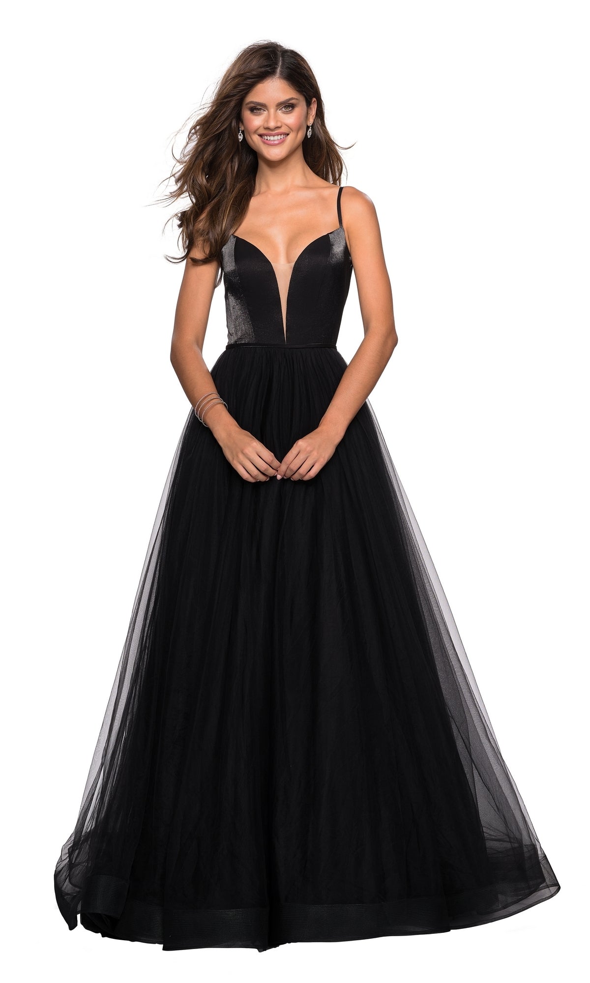 La Femme A-Line Open-Back V-Neck Prom Dress 27485