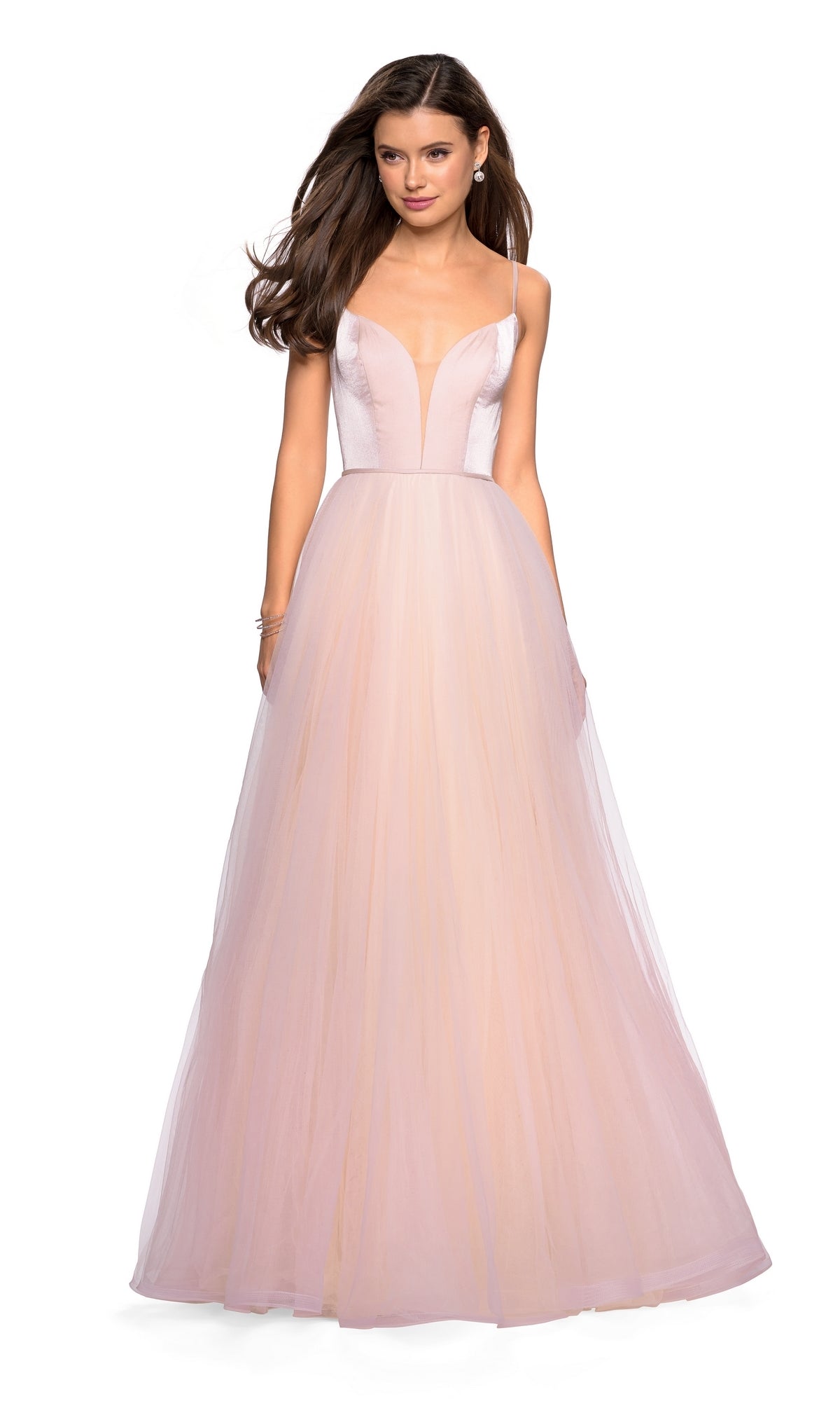 La Femme A-Line Open-Back V-Neck Prom Dress 27485