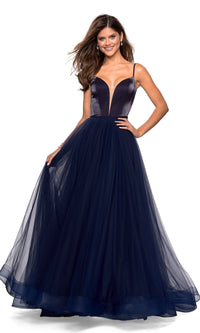 La Femme A-Line Open-Back V-Neck Prom Dress 27485