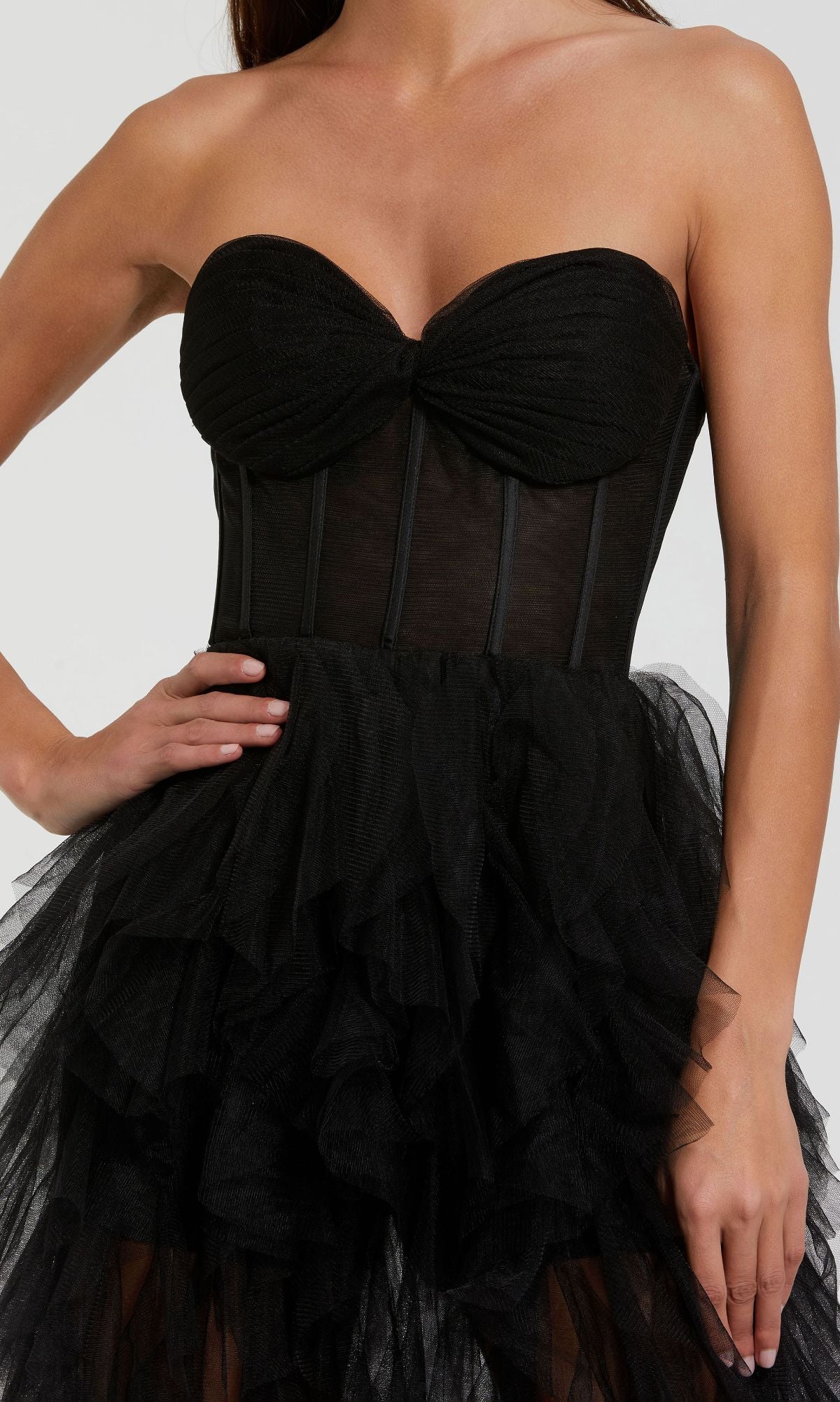 Strapless Ruffled Black Prom Dress: Mac Duggal 27532