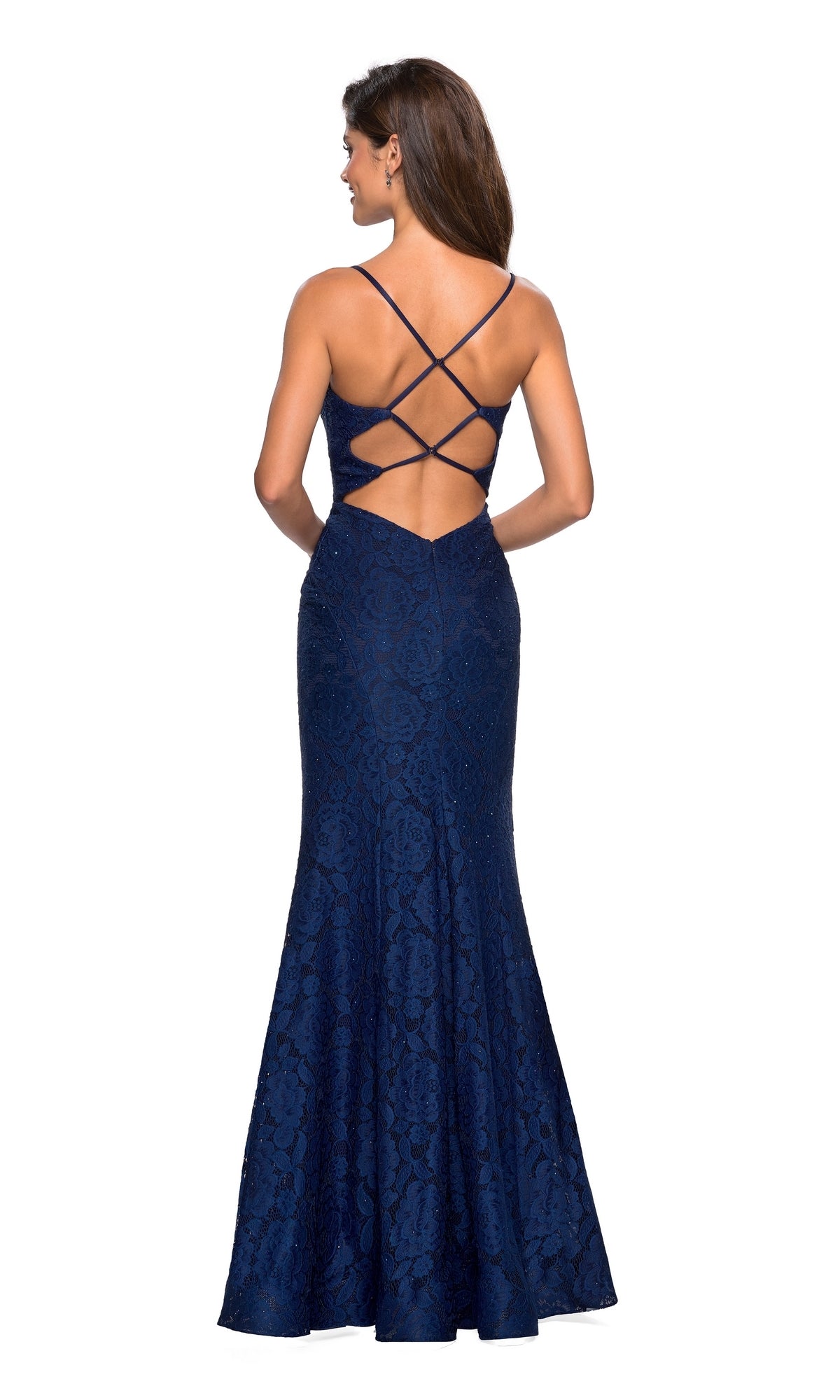 La Femme Strappy Open-Back Lace Prom Dress 27565