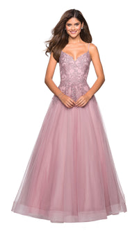 La Femme Cut-Out Embroidered Tulle Prom Dress 27569