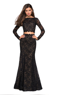 La Femme Long-Sleeve Two-Piece Lace Prom Dress 27601