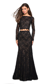 La Femme Long-Sleeve Two-Piece Lace Prom Dress 27601