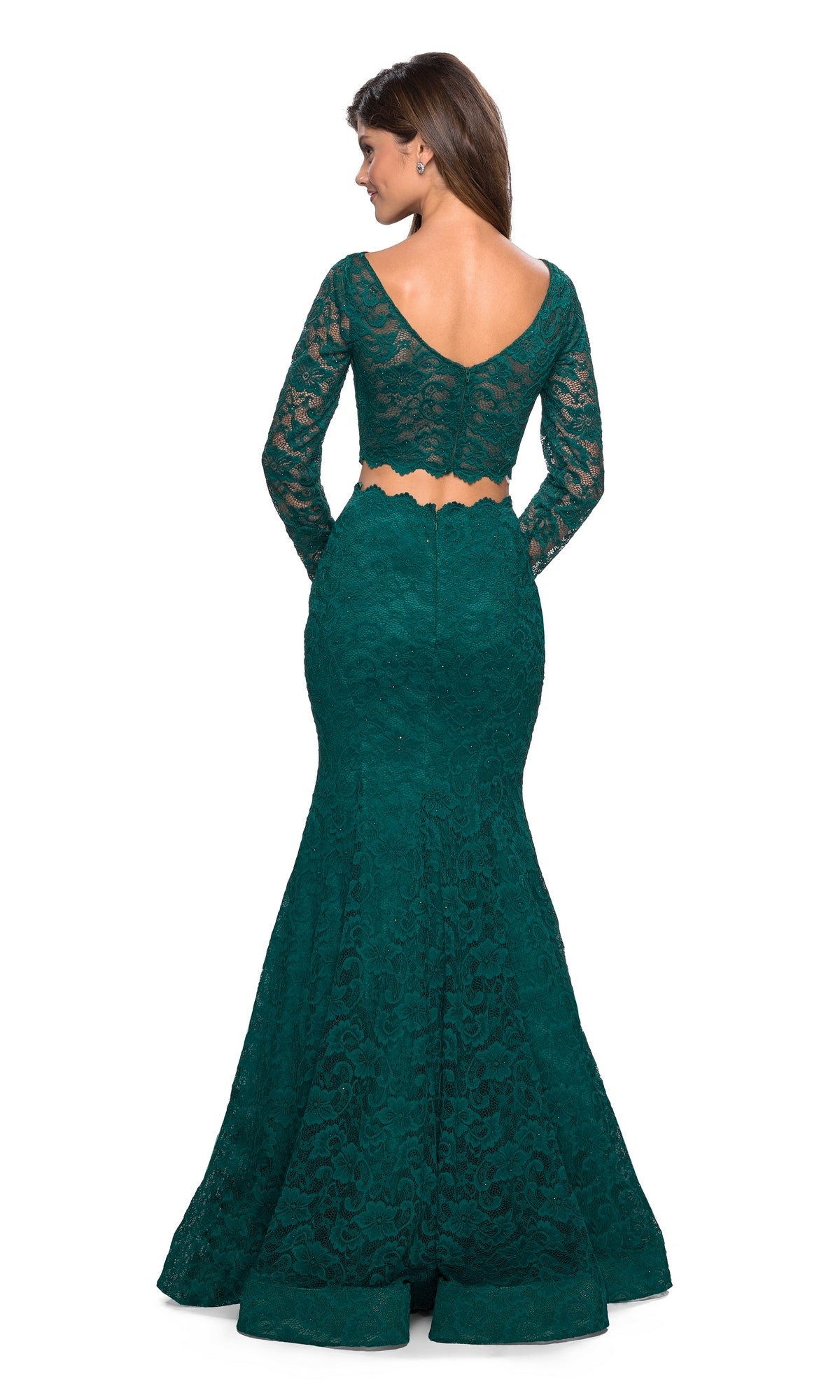 La Femme Long-Sleeve Two-Piece Lace Prom Dress 27601