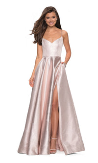 La Femme Open-Back Metallic Prom Dress Dress 27619