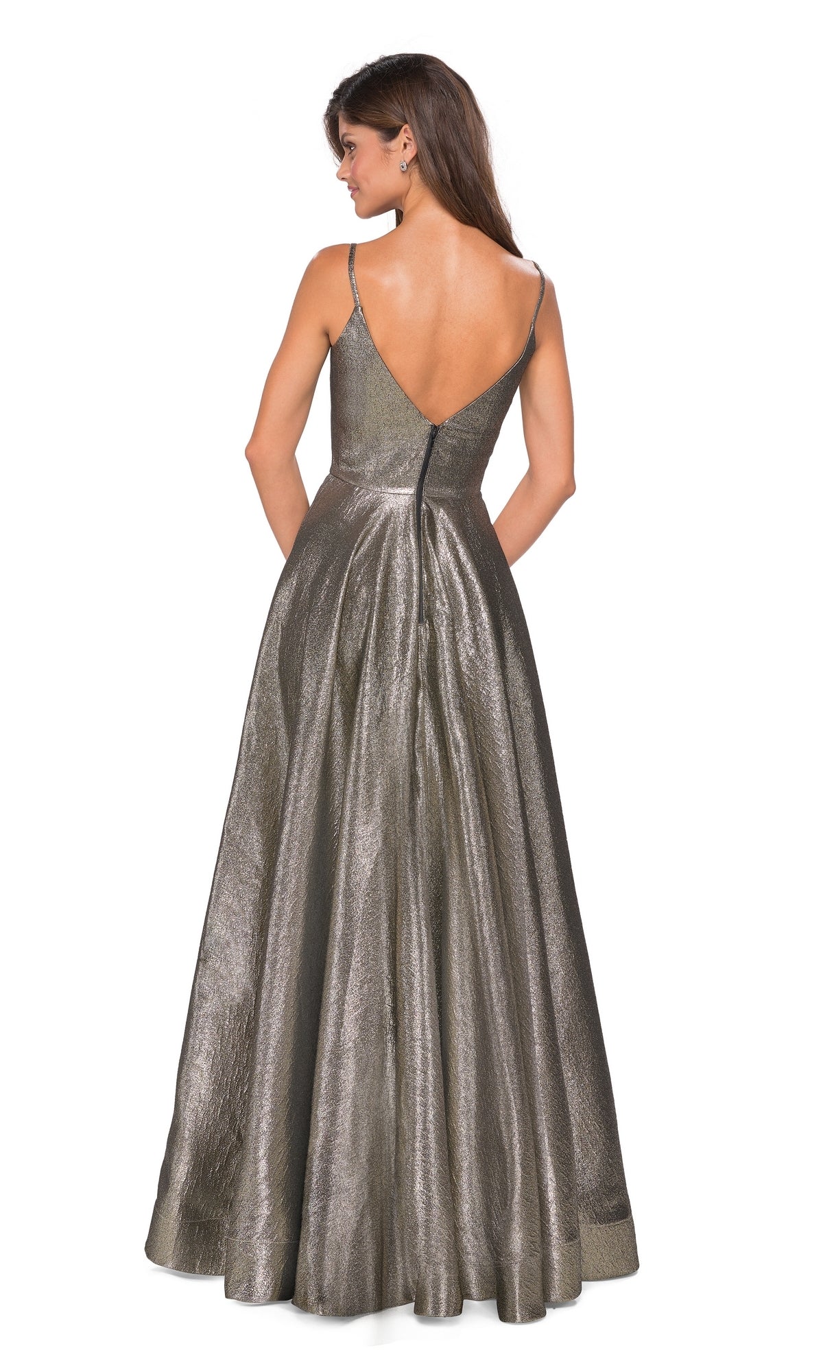 La Femme Open-Back Metallic Prom Dress Dress 27619