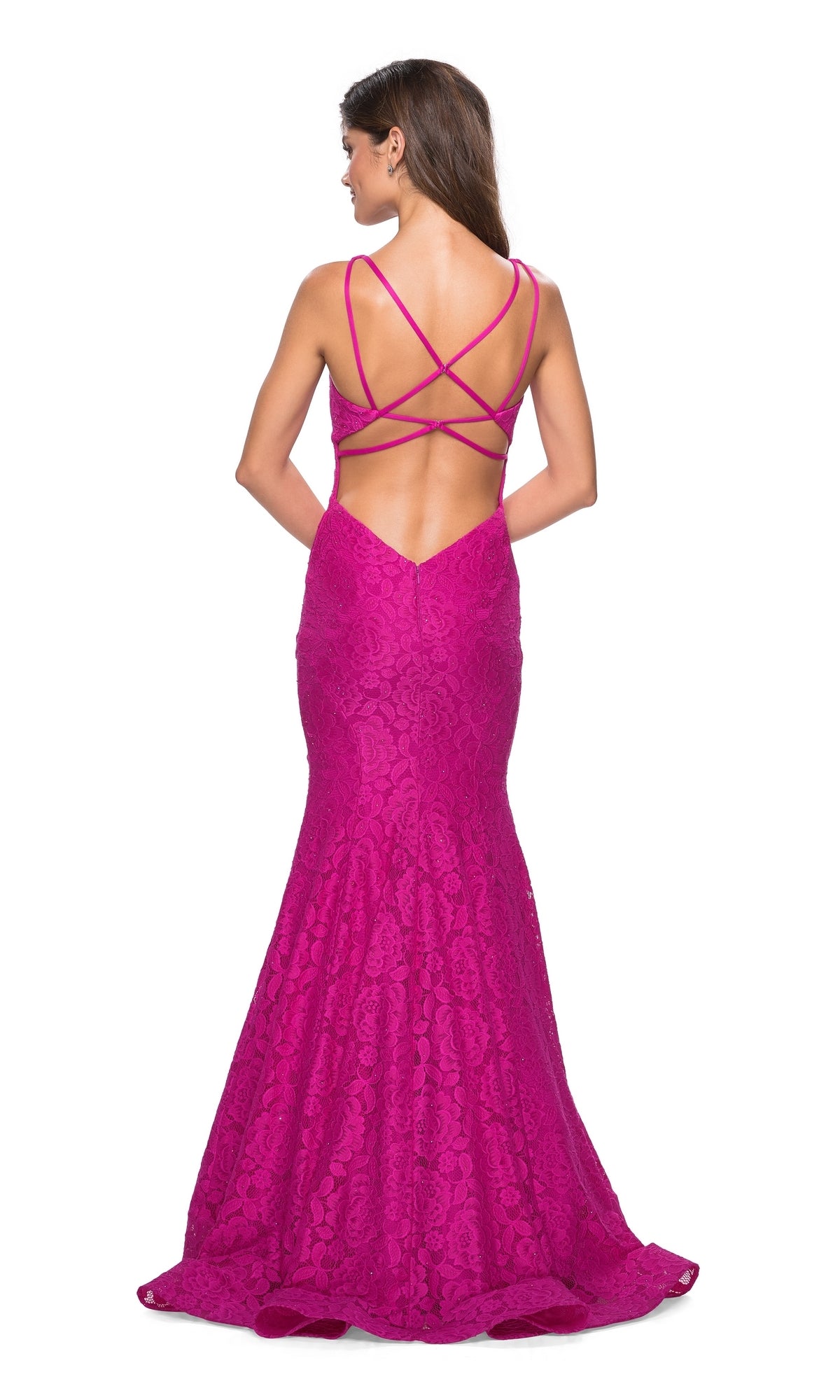 Open-Back Lace Mermaid Prom Dress: La Femme 27623