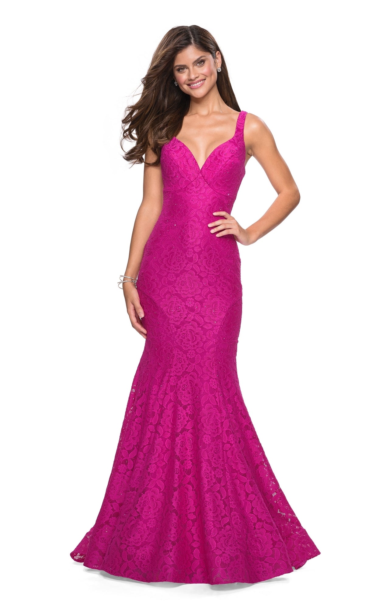 Open-Back Lace Mermaid Prom Dress: La Femme 27623