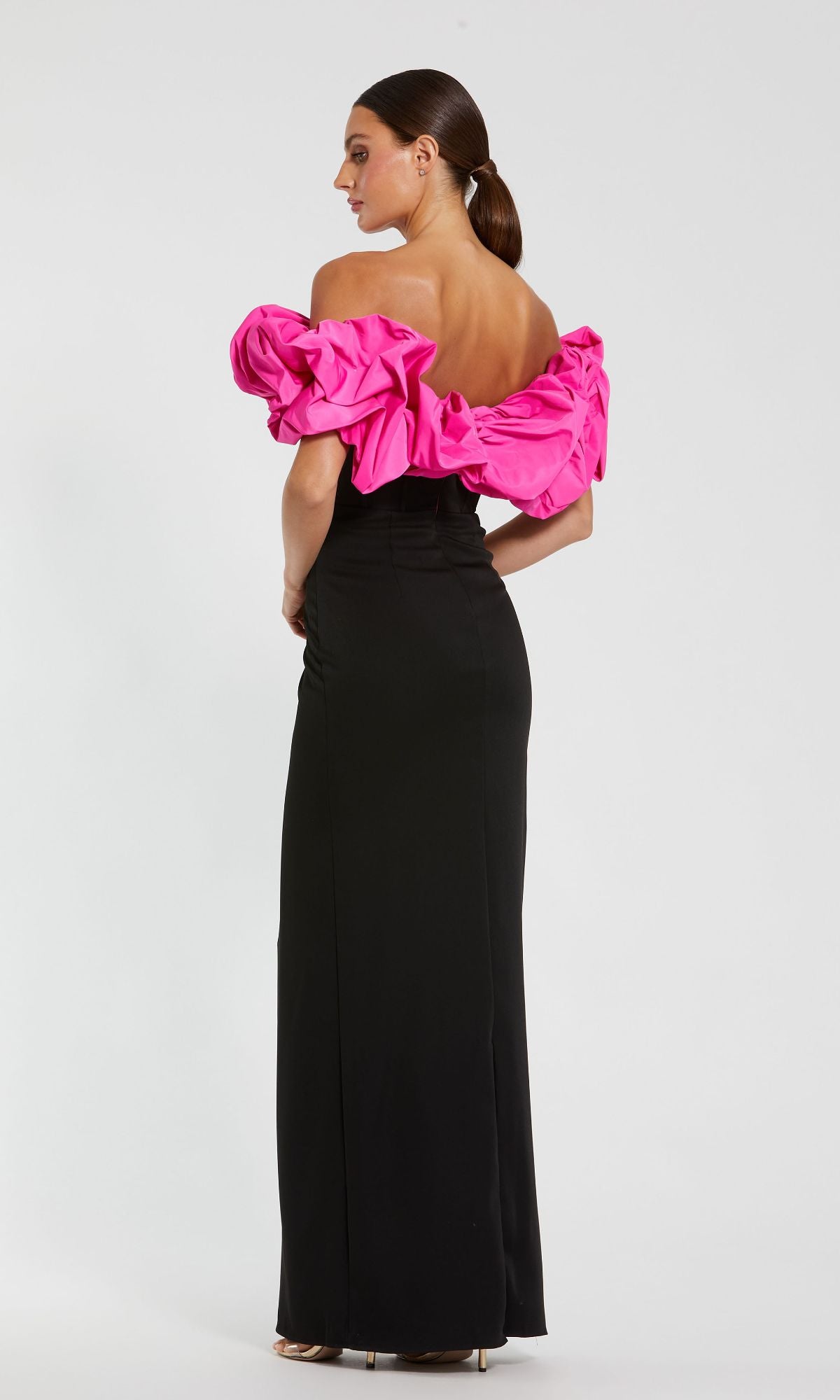 Hot Pink and Black Prom Gown: Mac Duggal 27669