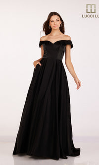 Off-the-Shoulder Satin Prom Dress: Lucci Lu 28063