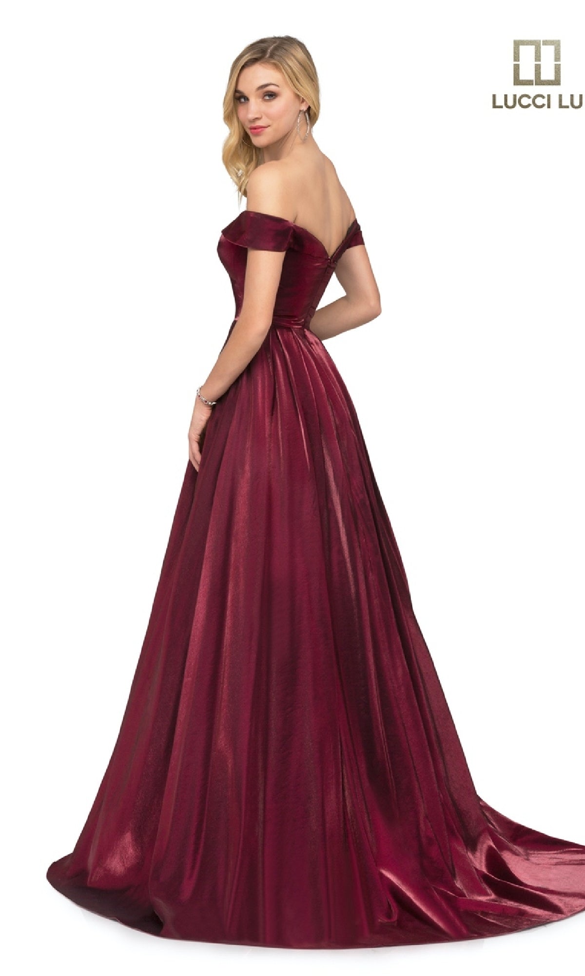 Off-the-Shoulder Satin Prom Dress: Lucci Lu 28063