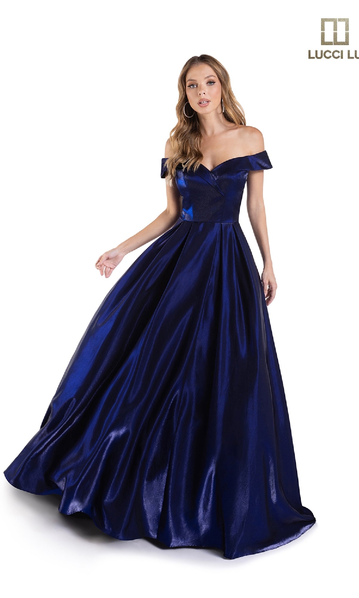 Off-the-Shoulder Satin Prom Dress: Lucci Lu 28063