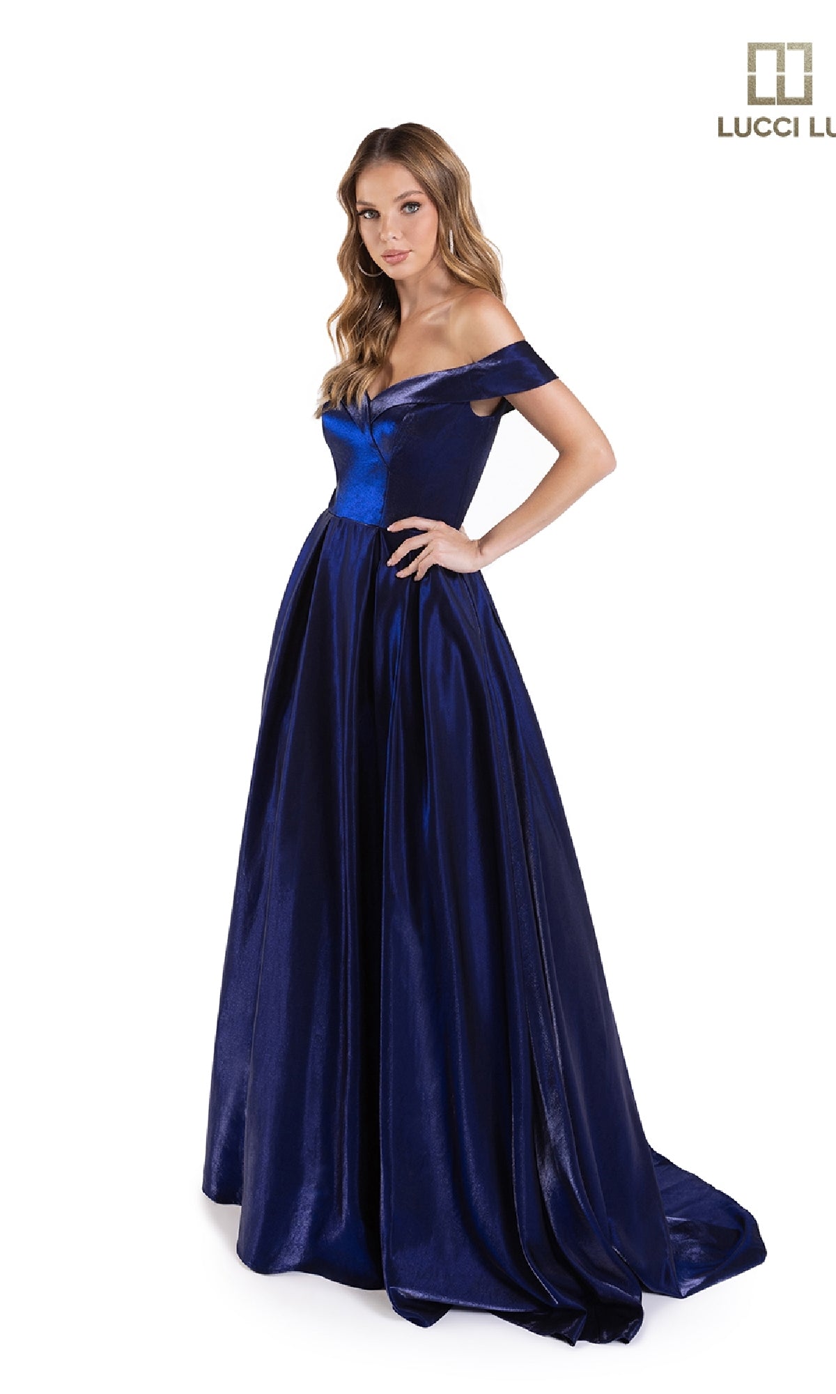 Off-the-Shoulder Satin Prom Dress: Lucci Lu 28063