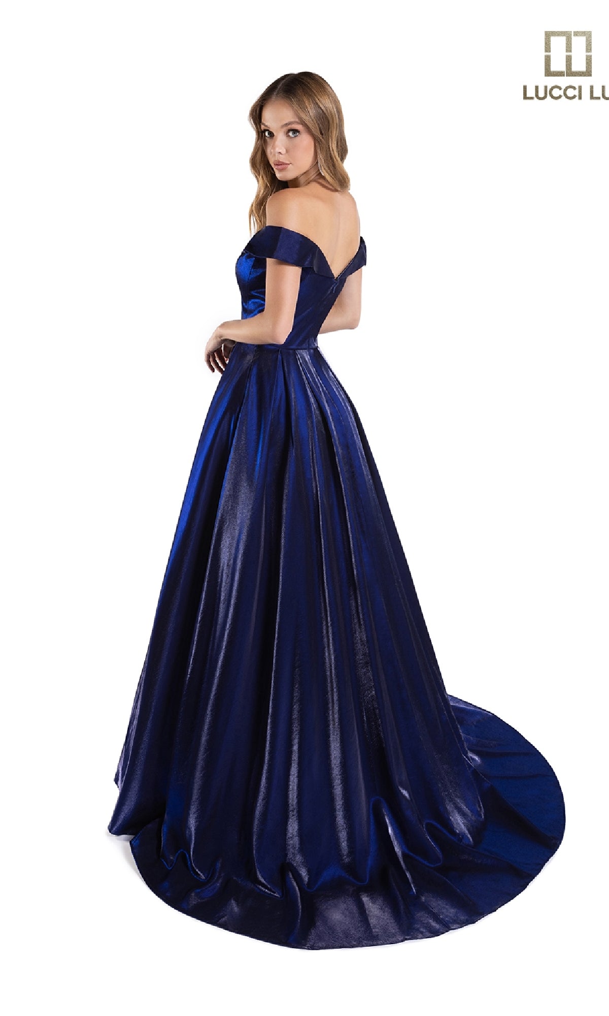 Off-the-Shoulder Satin Prom Dress: Lucci Lu 28063