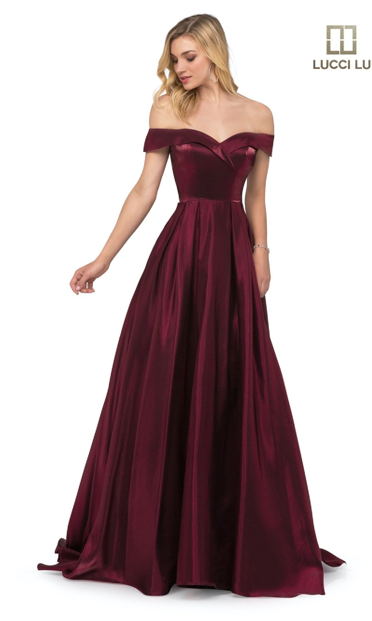 Off-the-Shoulder Satin Prom Dress: Lucci Lu 28063