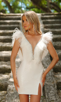 Feathered Short Hoco Dress: Ava Presley 28201