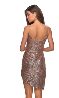 Short Rose Gold Sequin Party Dress: La Femme 28227